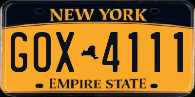 NY license plate GOX4111