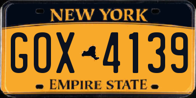 NY license plate GOX4139