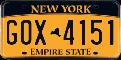 NY license plate GOX4151