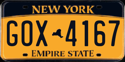 NY license plate GOX4167