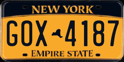 NY license plate GOX4187