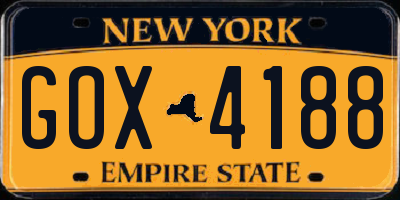 NY license plate GOX4188