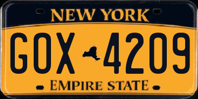 NY license plate GOX4209