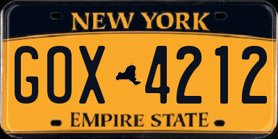 NY license plate GOX4212