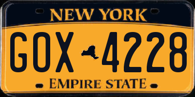 NY license plate GOX4228