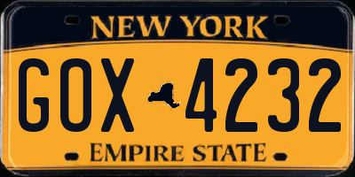 NY license plate GOX4232