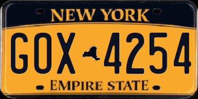 NY license plate GOX4254