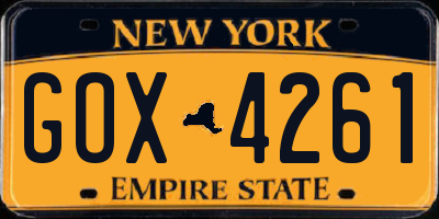 NY license plate GOX4261