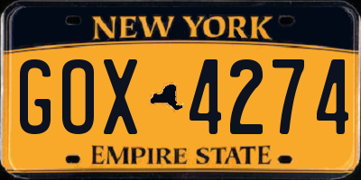 NY license plate GOX4274