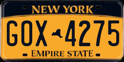 NY license plate GOX4275
