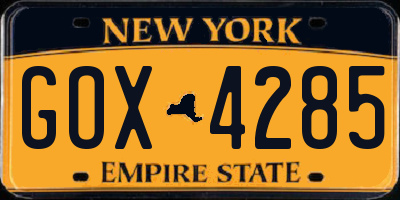 NY license plate GOX4285