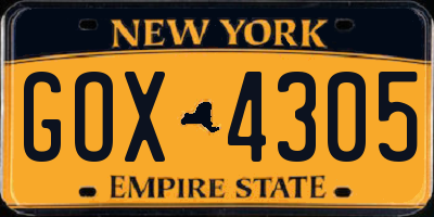 NY license plate GOX4305