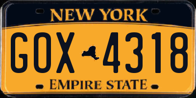 NY license plate GOX4318
