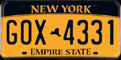 NY license plate GOX4331