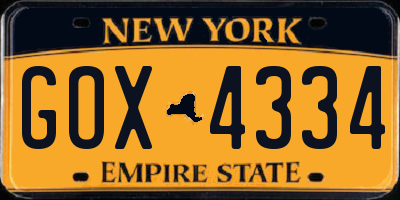 NY license plate GOX4334