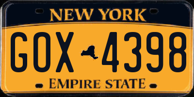 NY license plate GOX4398