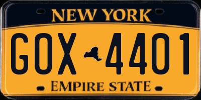 NY license plate GOX4401