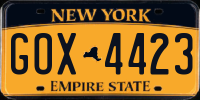 NY license plate GOX4423