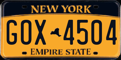 NY license plate GOX4504