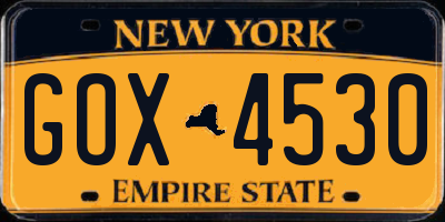 NY license plate GOX4530