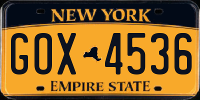 NY license plate GOX4536