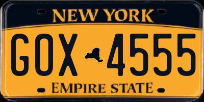 NY license plate GOX4555