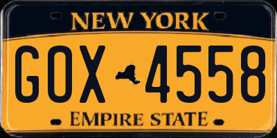 NY license plate GOX4558