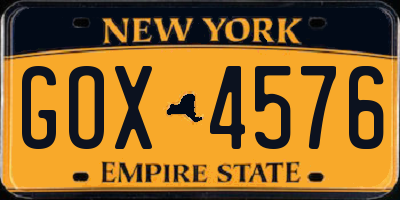 NY license plate GOX4576