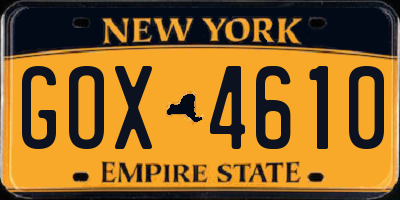 NY license plate GOX4610