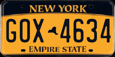 NY license plate GOX4634