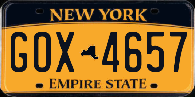 NY license plate GOX4657