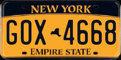 NY license plate GOX4668