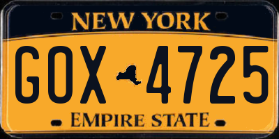NY license plate GOX4725