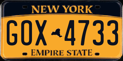 NY license plate GOX4733