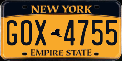 NY license plate GOX4755