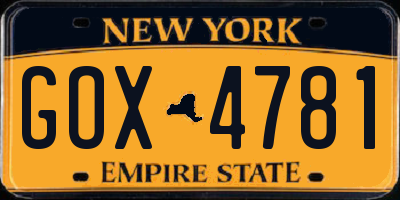 NY license plate GOX4781