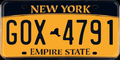 NY license plate GOX4791