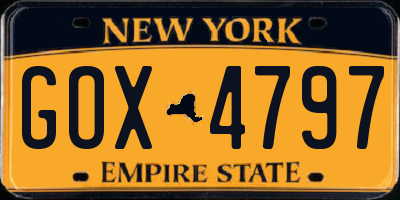NY license plate GOX4797