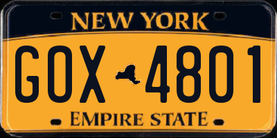 NY license plate GOX4801