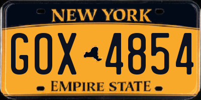 NY license plate GOX4854