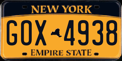 NY license plate GOX4938