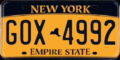 NY license plate GOX4992
