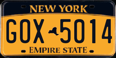 NY license plate GOX5014