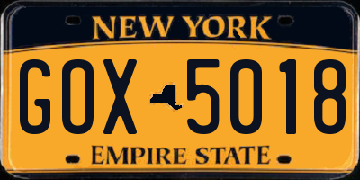 NY license plate GOX5018