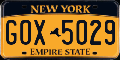 NY license plate GOX5029