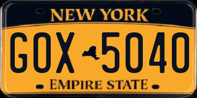 NY license plate GOX5040