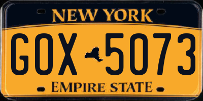 NY license plate GOX5073