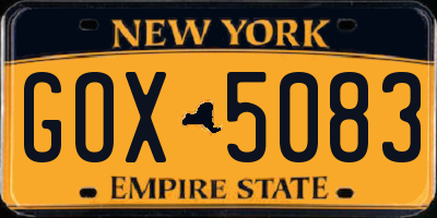 NY license plate GOX5083
