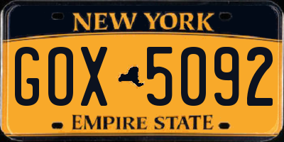 NY license plate GOX5092
