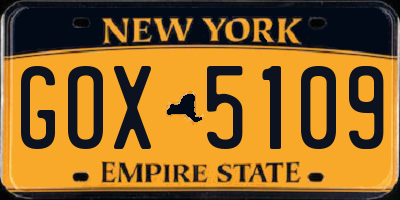 NY license plate GOX5109